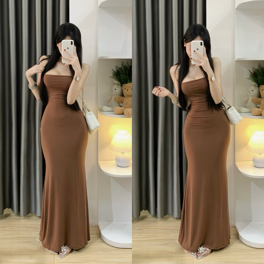 | Hta.boutique | Váy body đuôi cá dáng dài cúp ngực 2 lớp vải larong ôm sát body