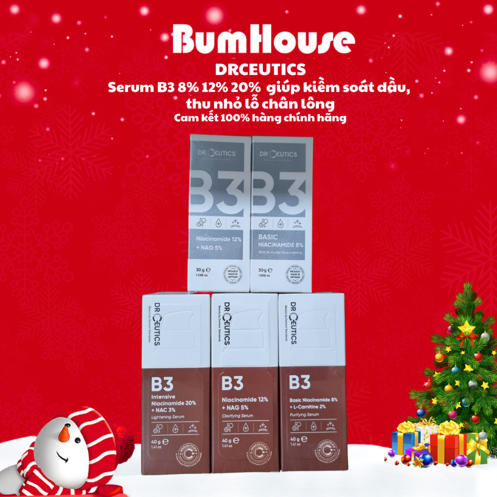 Tinh Chất Niacinamide 8%, 12%, 20%  (Vitamin B3) DrCeutics Thu Nhỏ Lỗ Chân Lông Và Làm Sáng Da 30g/4