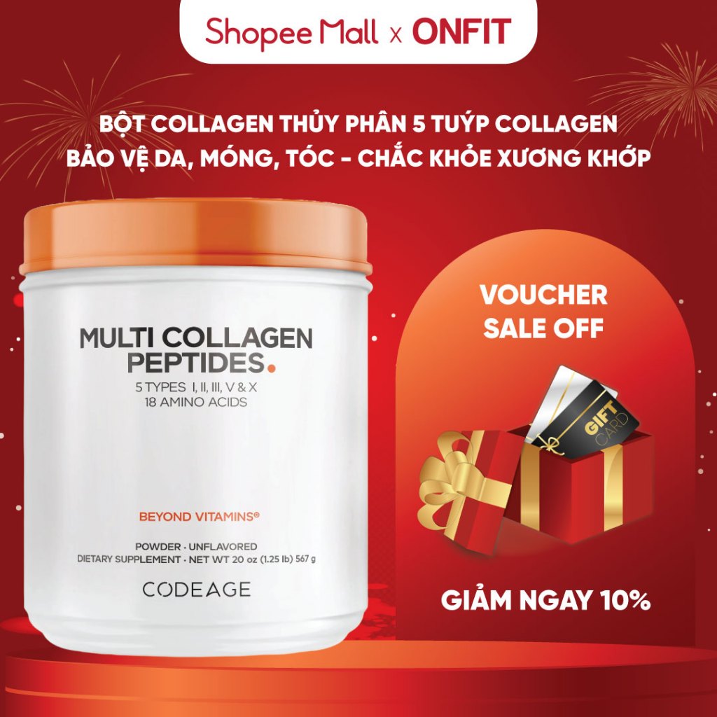 Codeage Multi Collagen Peptides (567g) Bổ Sung Collagen 5 Tuýp khác nhau và 18 Loại Amino Acids | ON