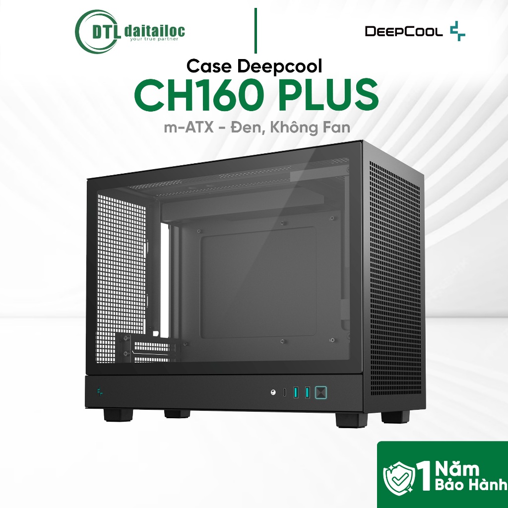 Case Deepcool CH160 PLUS m-ATX, Đen, Không Fan | Chính Hãng | Bảo Hành 1 Năm