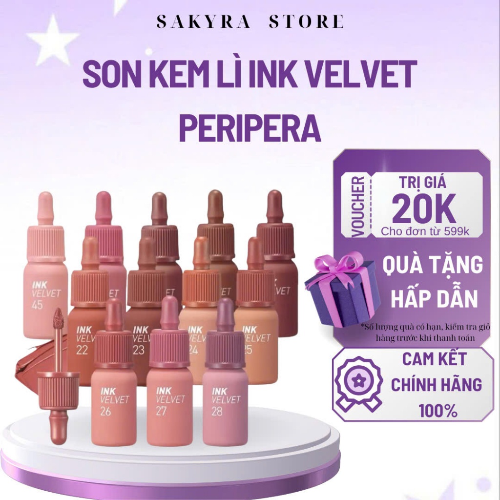 Son Kem Lì INK VELVET PERIPERA , Son Kem Peripera Ink Velvet 26 Well Made Nude 4g - Màu Cam Hồng Trà