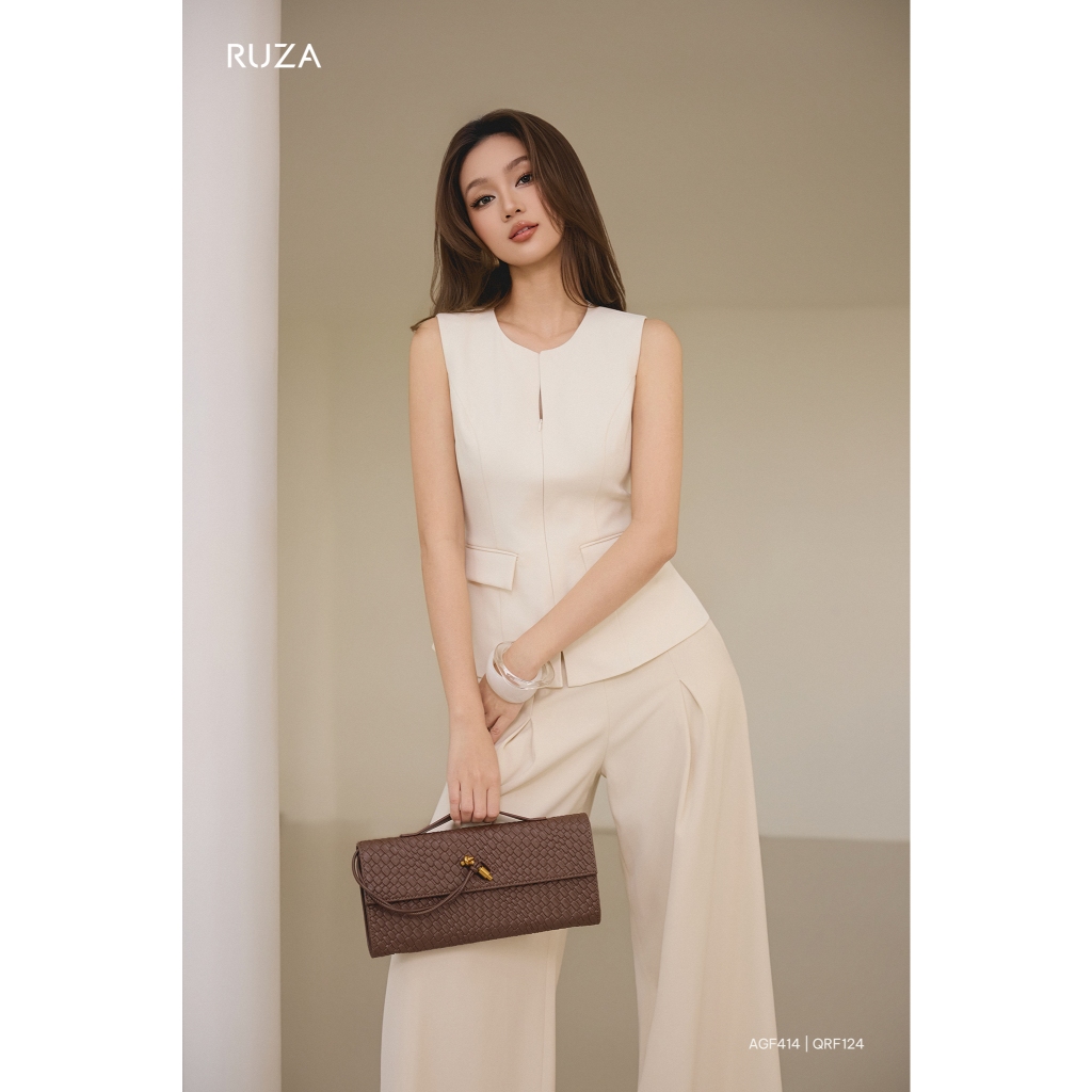 Áo gile nữ tay ngắn thiết kế RUZA sang trọng thời trang công sở thanh lịch AGF414