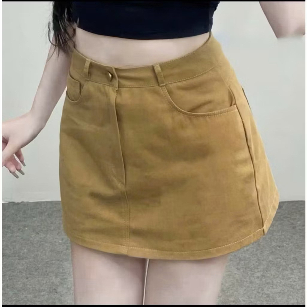 (ẢNH OLDSCHOOL) Chân váy KAKI MỀM dáng ngắn chữ A kèm quần trong cho nữ m506 | BigBuy360 - bigbuy360.vn