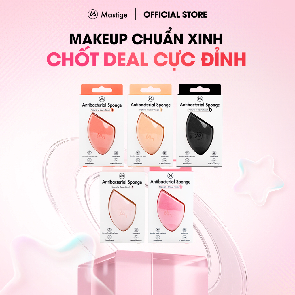 [MỚI] Bông mút tán nền kháng khuẩn Mastige - Mút trứng trang điểm ướt và khô đa năng, giảm hút nền, 