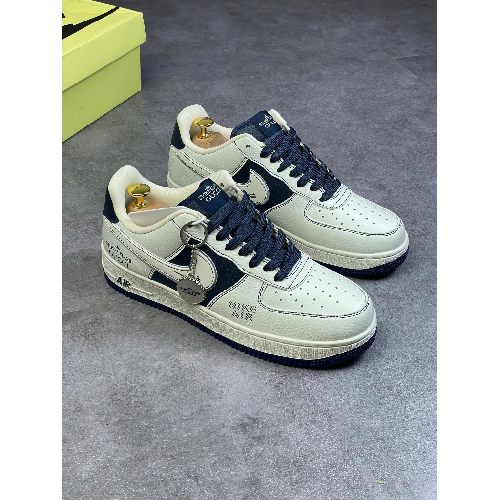 Giày Thể Thao  Air Force 1 Stone Island Navy Trắng Xanh