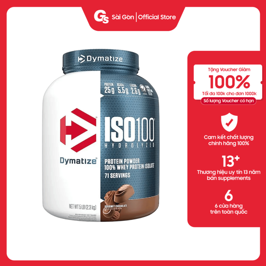 Sữa tăng cơ Dymatize ISO 100 Whey Protein Isolate, hỗ trợ tập gym, phát triển cơ bắp - Gymstore