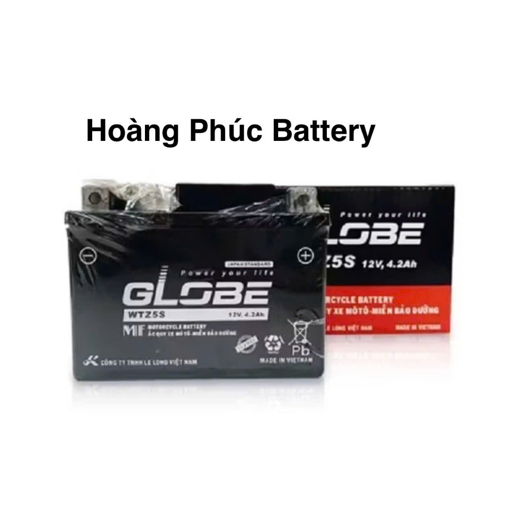 Bình ắc quy khô thấp 12V/4,2Ah - Ắc quy hiệu GLOBE - Ắc quy WTZ5S dành cho xe Wave/RS/RSX, Sirius Fi