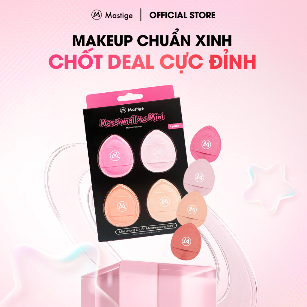 Set 4 Mút Trang Điểm Kháng Khuẩn Mastige Marshmallow Mini Che Khuyết Điểm Tốt, Dễ Tán Nền