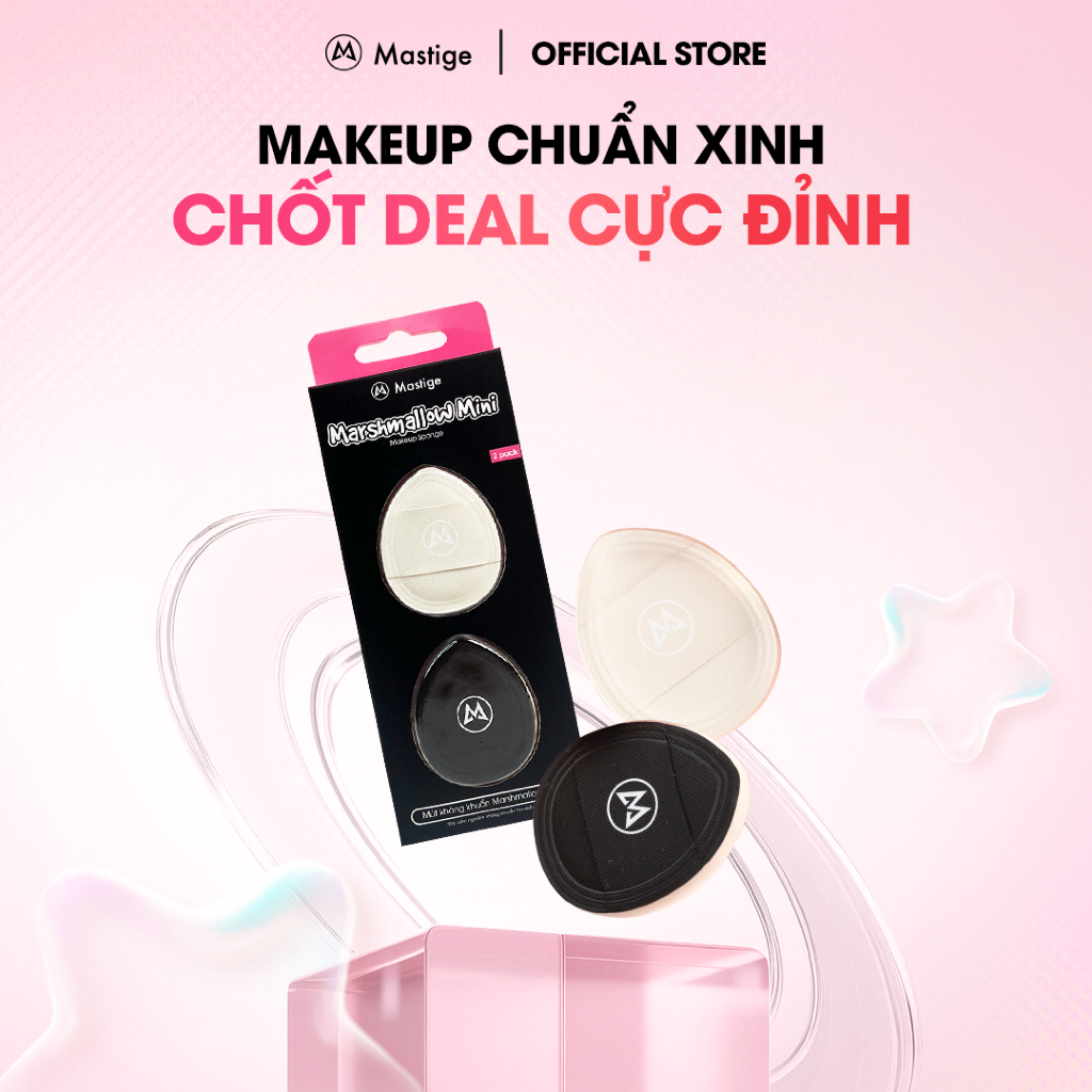 Set 2 Mút Trang Điểm Kháng Khuẩn Mastige Marshmallow Mini Che Khuyết Điểm Tốt, Dễ Tán Nền