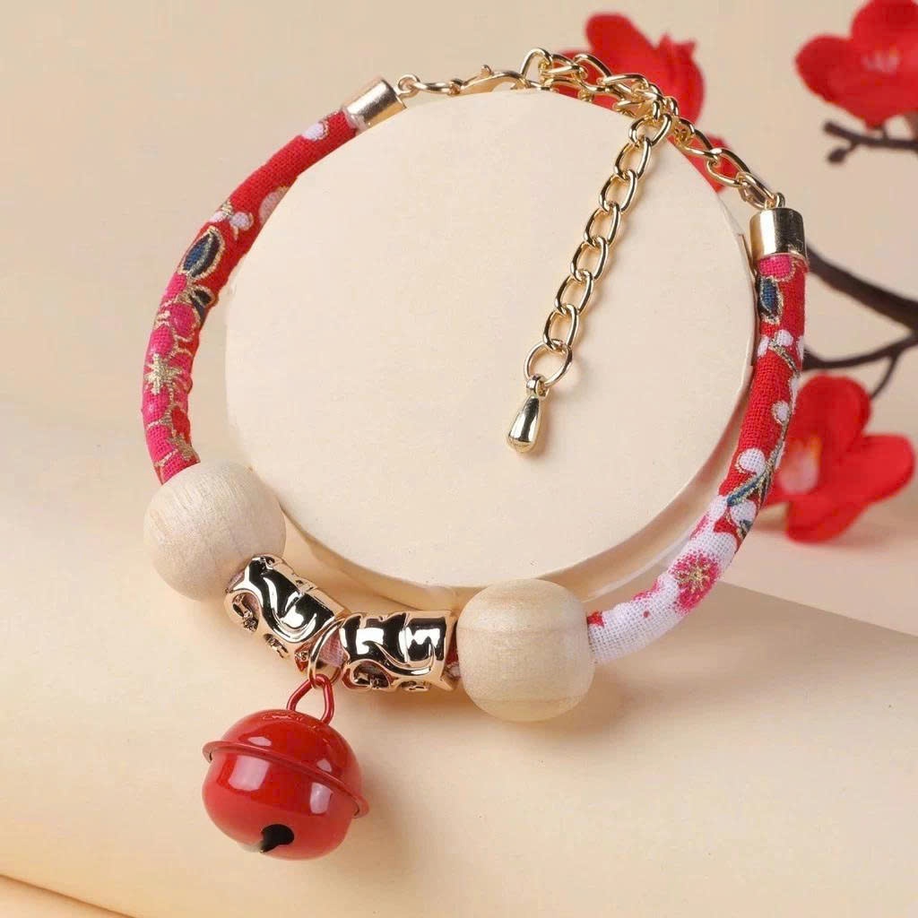 Vòng cổ chống côn trùng cho chó mèo, họa tiết mèo may mắn + cây long não có thể điều chỉnh kích thướ