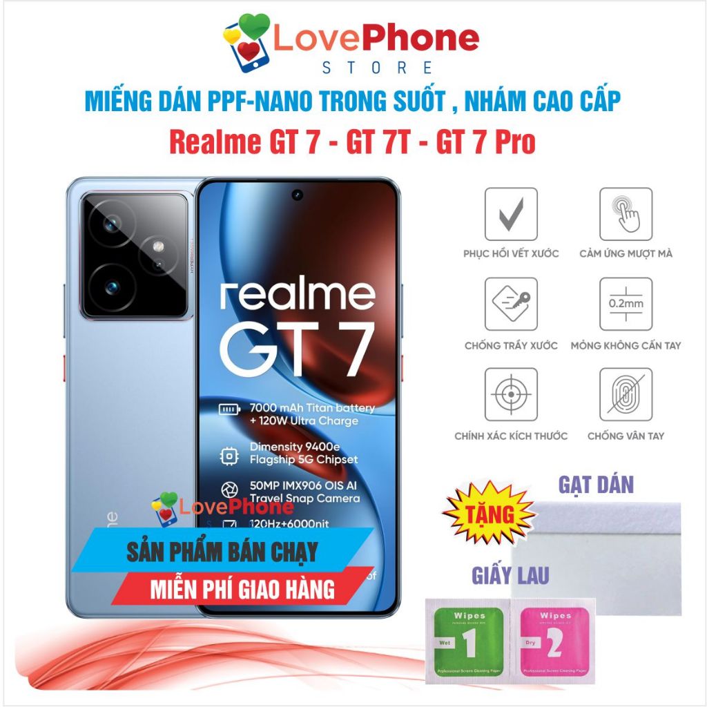 Dán PPF - NANO Realme GT 7 - GT 7T - GT 7 Pro dán bảo vệ màn hình chống vân tay tự phục hồi vết xước