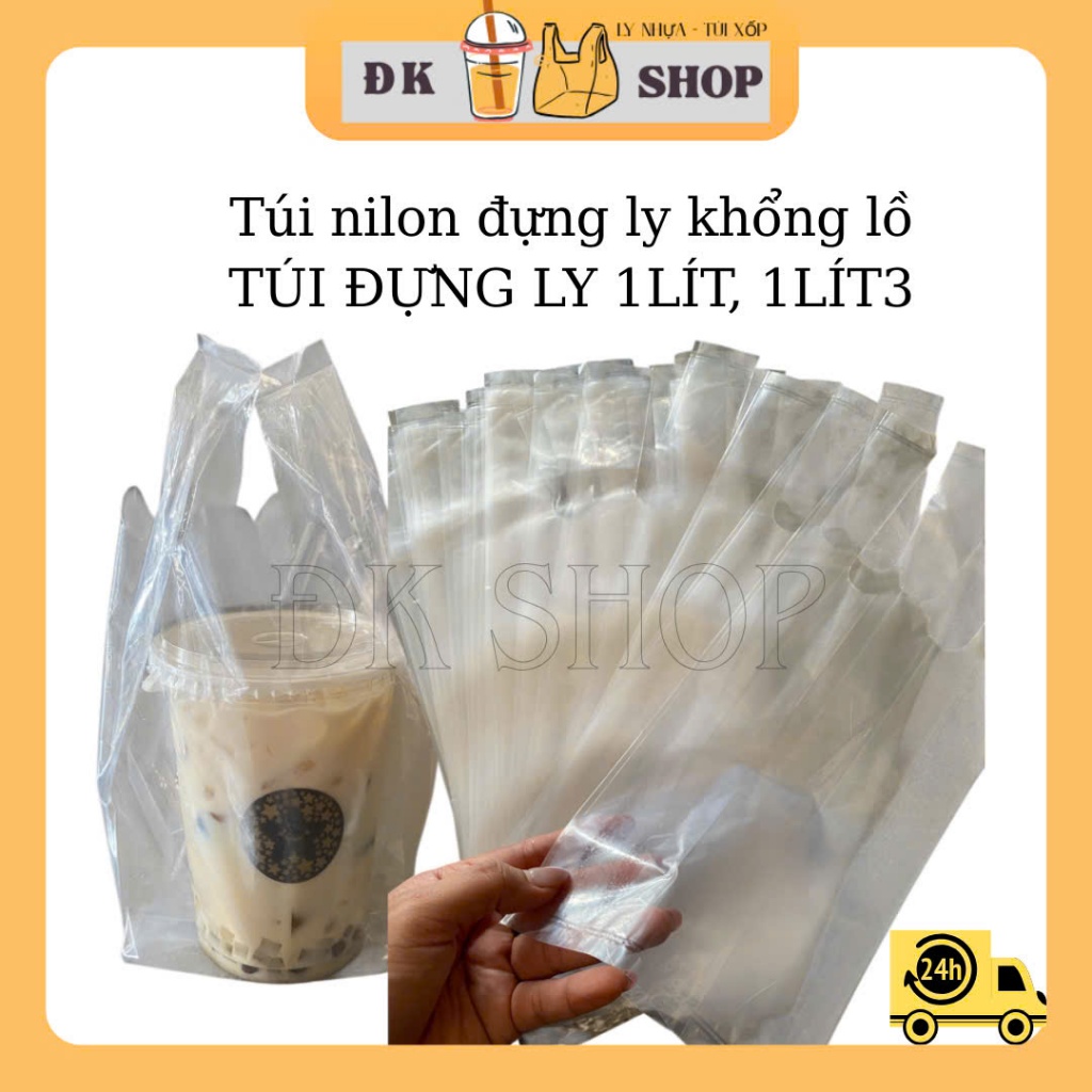 1Kg Túi Nilon PE Đựng Ly 1L 1L3 Quai Xách – Túi Đựng Ly Trà Sữa Khổng Lồ – Túi Đựng Nước Mang Đi