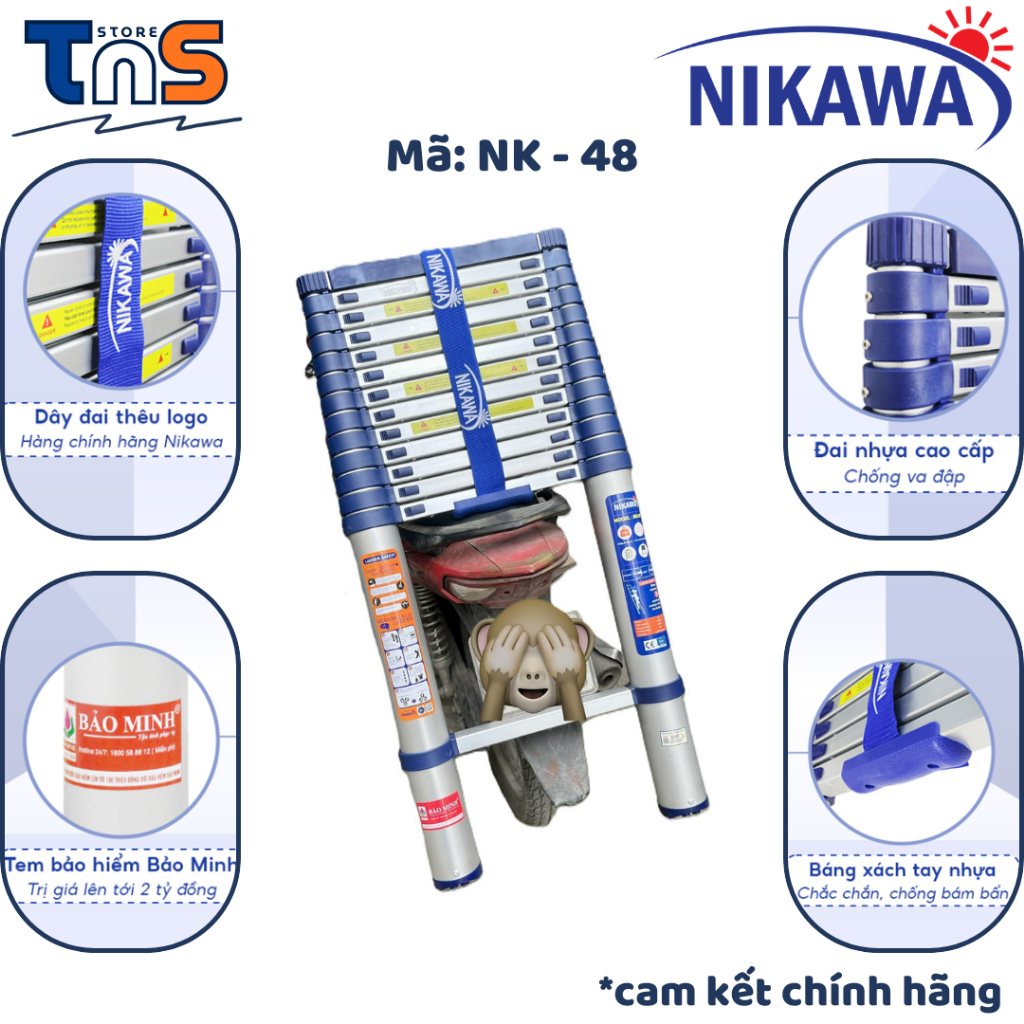 Thang nhôm rút đơn NIkawa NK48 4,8m chính hãng, bảo hành 18 tháng