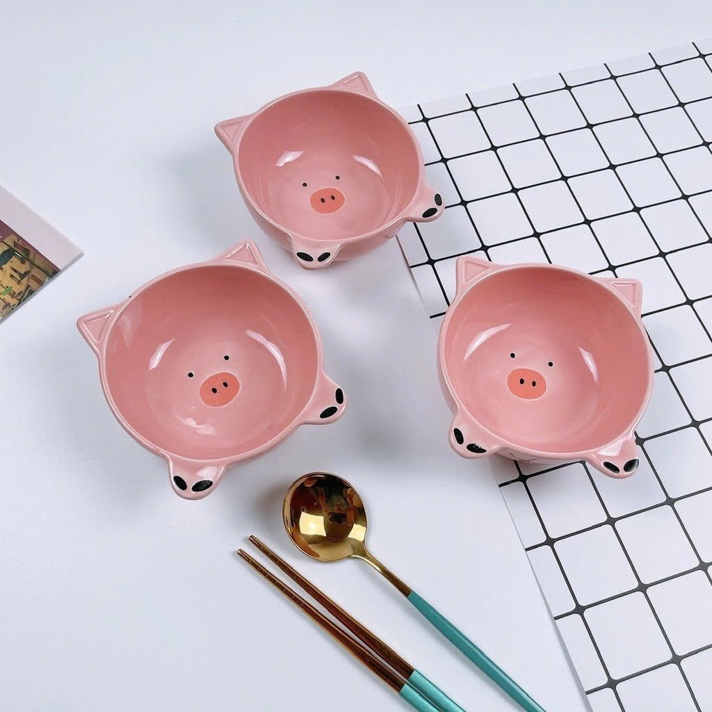 Combo 2 Chén Sứ 4YOU Hình Heo Cute Màu Hồng Pastel