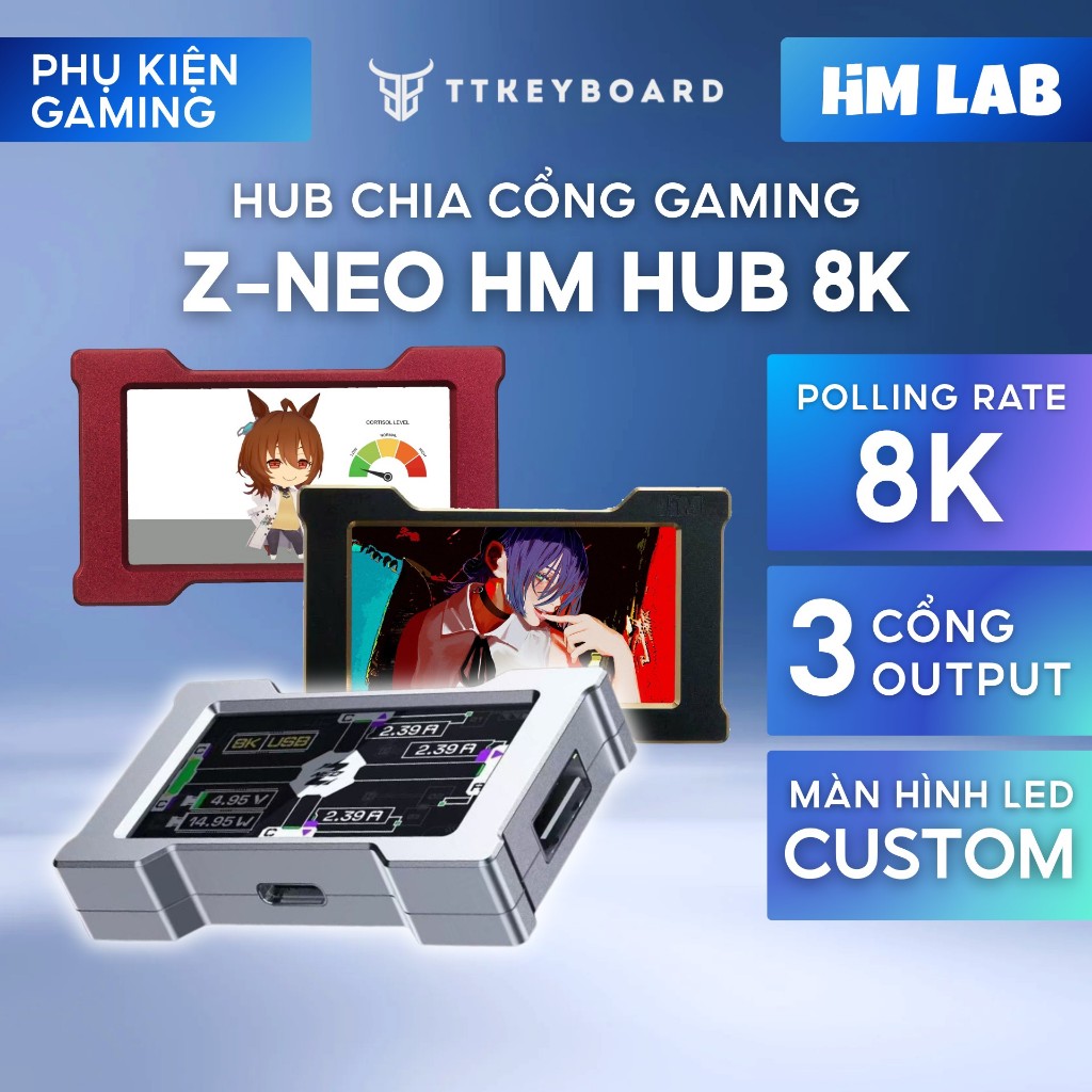 [Hỏa Tốc] Bộ Chia Cổng Z-Neo HM Hub 8K Nhôm CNC, Màn Hình, 3 Cổng Output 8K Polling Rate