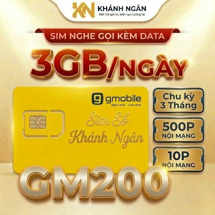 SIM GMOBILE GM200 3GB/Ngày (Chu Kỳ 3 Tháng) + 500 Phút Nội Mạng + 10 Phút Ngoại Mạng | SIM 4G Data