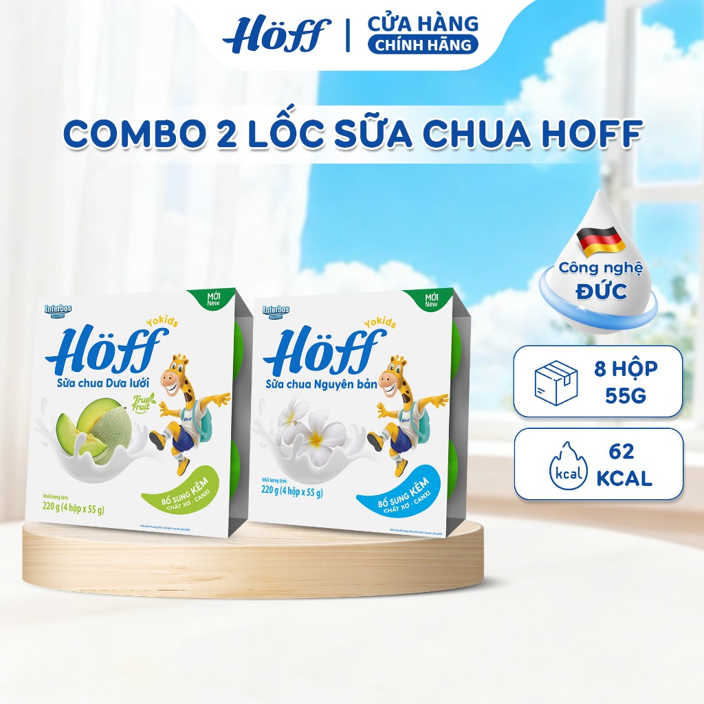 Combo 2 lốc sữa chua Hoff mix vị cho bé ( 8 hộp x 55g)