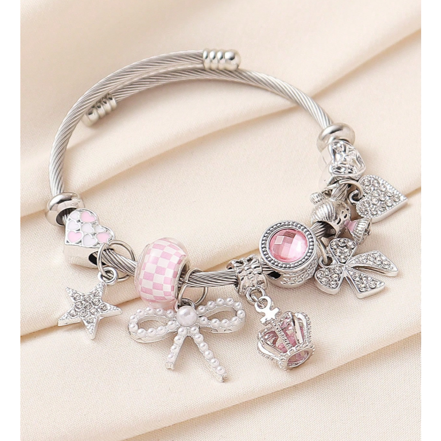 [Mẫu Mới] Vòng Tay Charm Cao Cấp Kiểu Pandora Đính Đá Sang Trọng - Lắc Tay Kiềng Xoắn Nhiều Mẫu