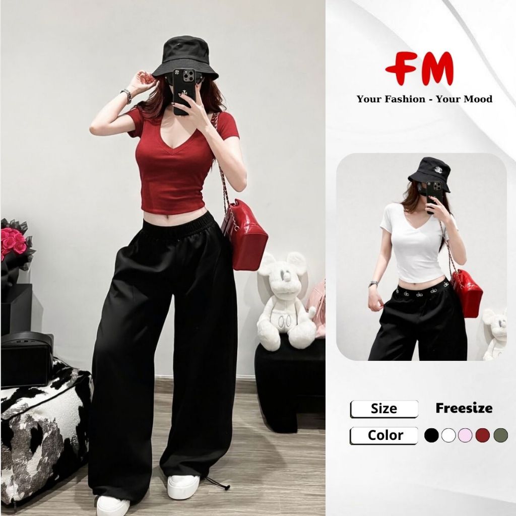 Áo Thun Croptop Nữ FMSTYLE SHOP -Cổ Tim Tay Ngắn Trơn Ôm Dáng Trẻ Trung Phong Cách Hàn Quốc 26030200