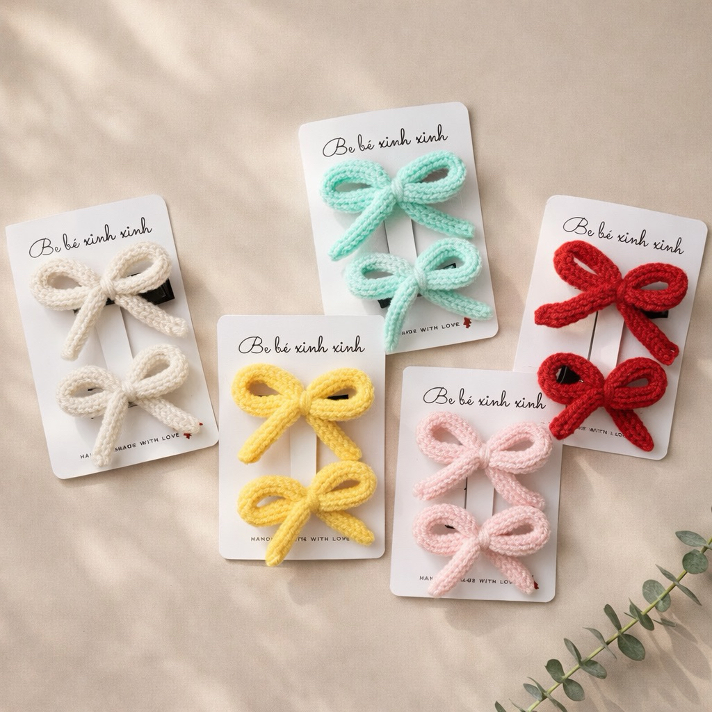 Be bé xinh xinh • [KEP203] Set 2 nơ len đan tay kiểu Hàn cho bé handmade by Bebexinhxinh