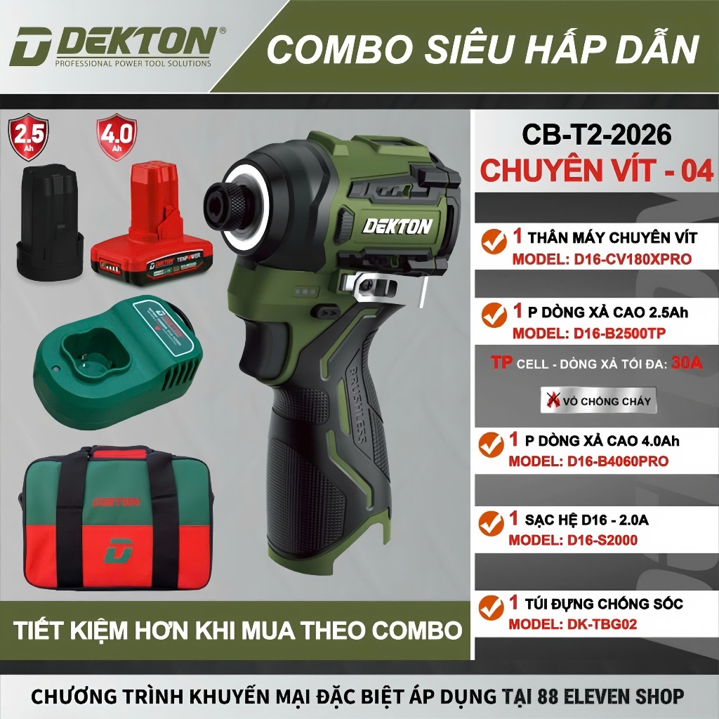 Combo Máy Vặn Vít 16V Dekton D16-CV180PRO