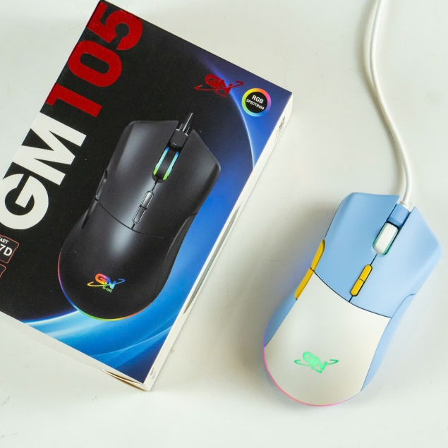 Chuột Led RGB gaming Gnet GM103 Gm105 Đen/ Trắng xanh DPI 7200 đến 12400