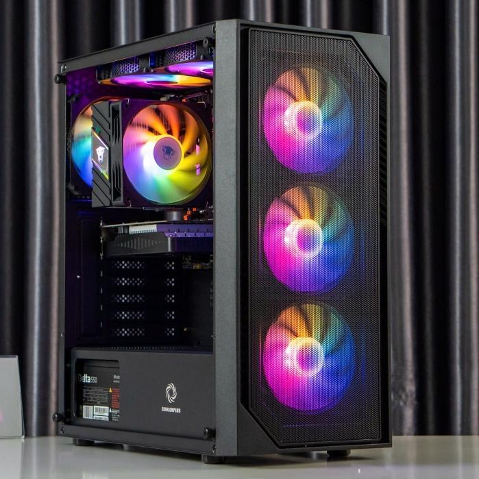 Vỏ Case gaming VSP lưới V3 Coolerplus X3 Lancer Eb02 Eb06 Trắng Đen Sẵn 3 Fan Led lắp main dual xeon