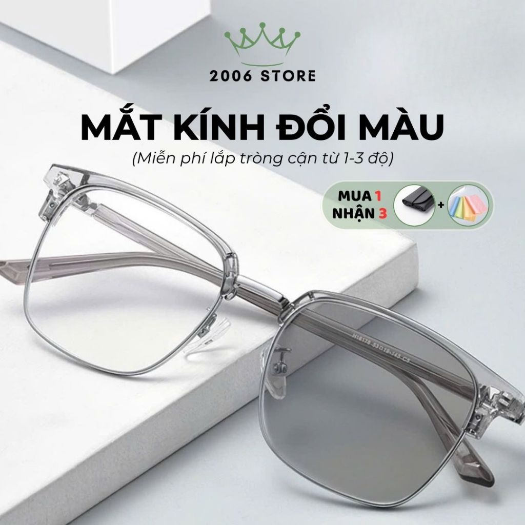 Mắt kính đổi màu cận nam nữ gọng kim loại cao cấp chống ánh sáng xanh chống tia UV phong cách ST15