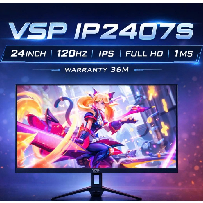 Màn hình LCD VSP IP2407S Màu Đen 24 inch FHD 120Hz IPS, 1ms, phẳng new box chính hãng FV - 2026