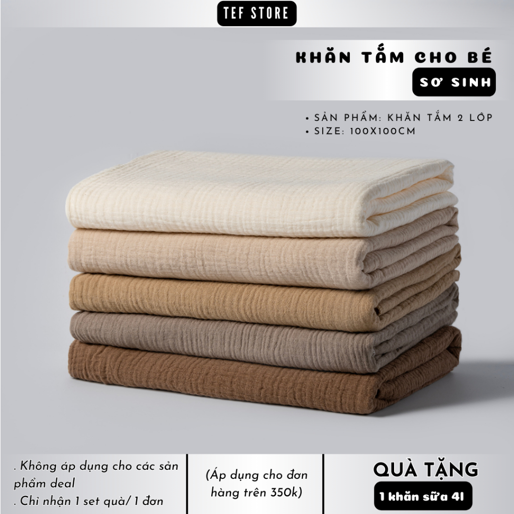 Khăn tắm cho bé khăn quấn ủ đa năng 2 lớp bông tự nhiên 100x100cm mềm mại thấm hút Tef store