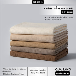 Khăn tắm cho bé khăn quấn ủ đa năng 2 lớp bông tự nhiên 100x100cm mềm mại thấm hút Tef store