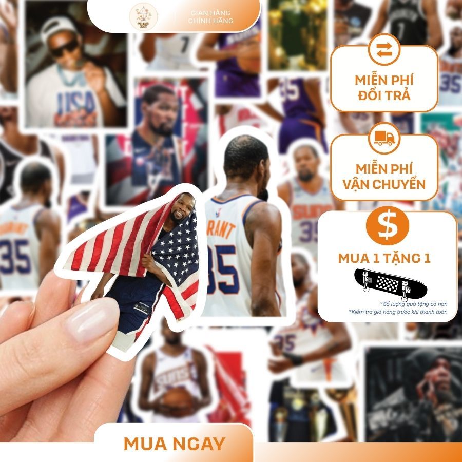 Set 36+ Hình Dán Sticker BigSize Cầu thủ NBA - Kevin Durant,Trang Trí Mũ, Điện Thoai, Laptop (50mm -