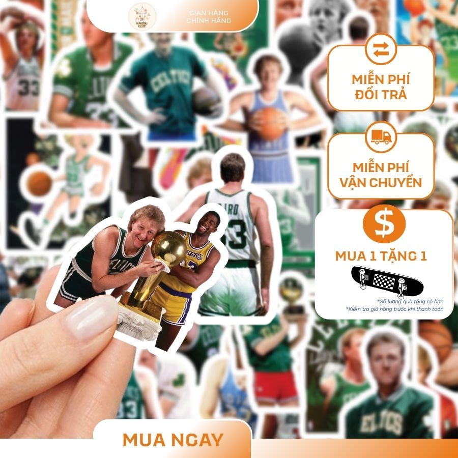 Set 36+ Hình Dán Sticker BigSize Cầu thủ NBA -Larry Bird,Trang Trí Mũ, Điện Thoai, Laptop (50mm - 60