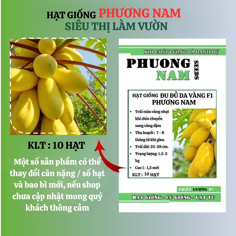 10 Hạt - Hạt Giống Đu Đủ Vỏ Vàng F1 Phương Nam