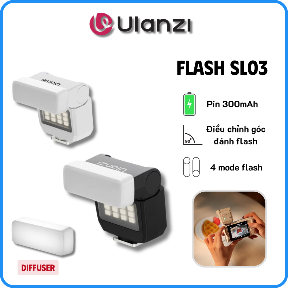 Đèn Flash Cho Máy Ảnh ULANZI SL03 Pin 300mAh Sạc Lại, Gập Góc Đánh Flash 90° - Bảo Hành 12 Tháng