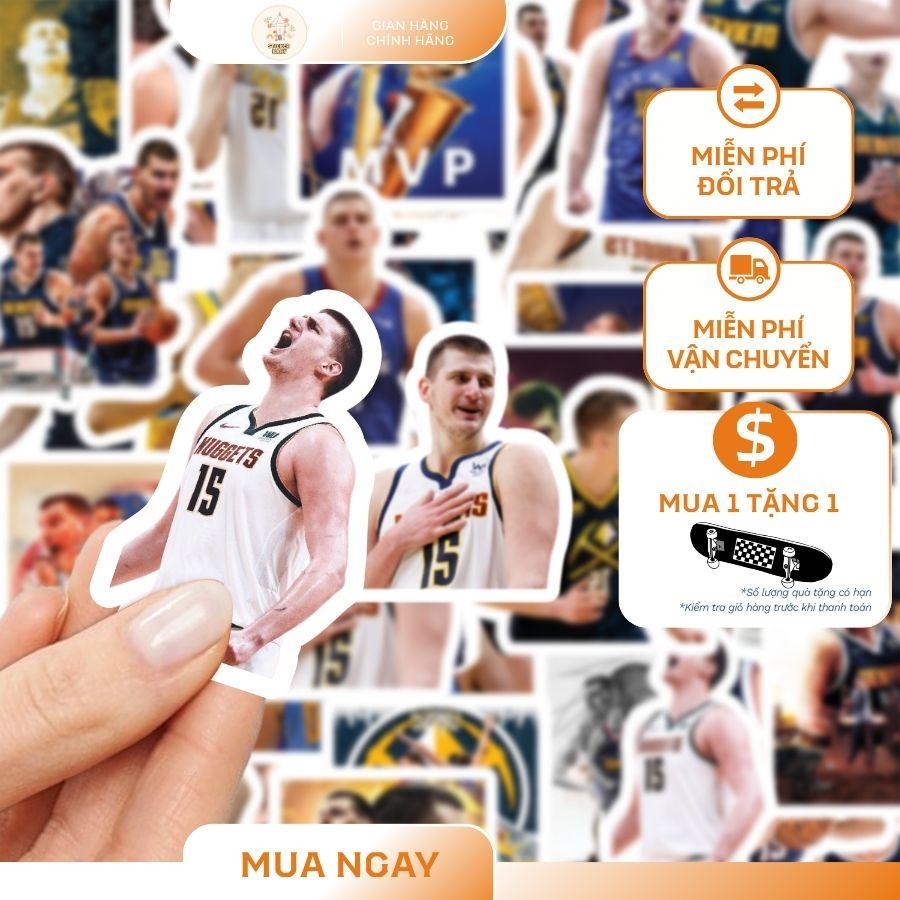 Set 36+ Hình Dán Sticker BigSize Cầu thủ NBA - Nikola Jokic,Trang Trí Mũ, Điện Thoai, Laptop (50mm -