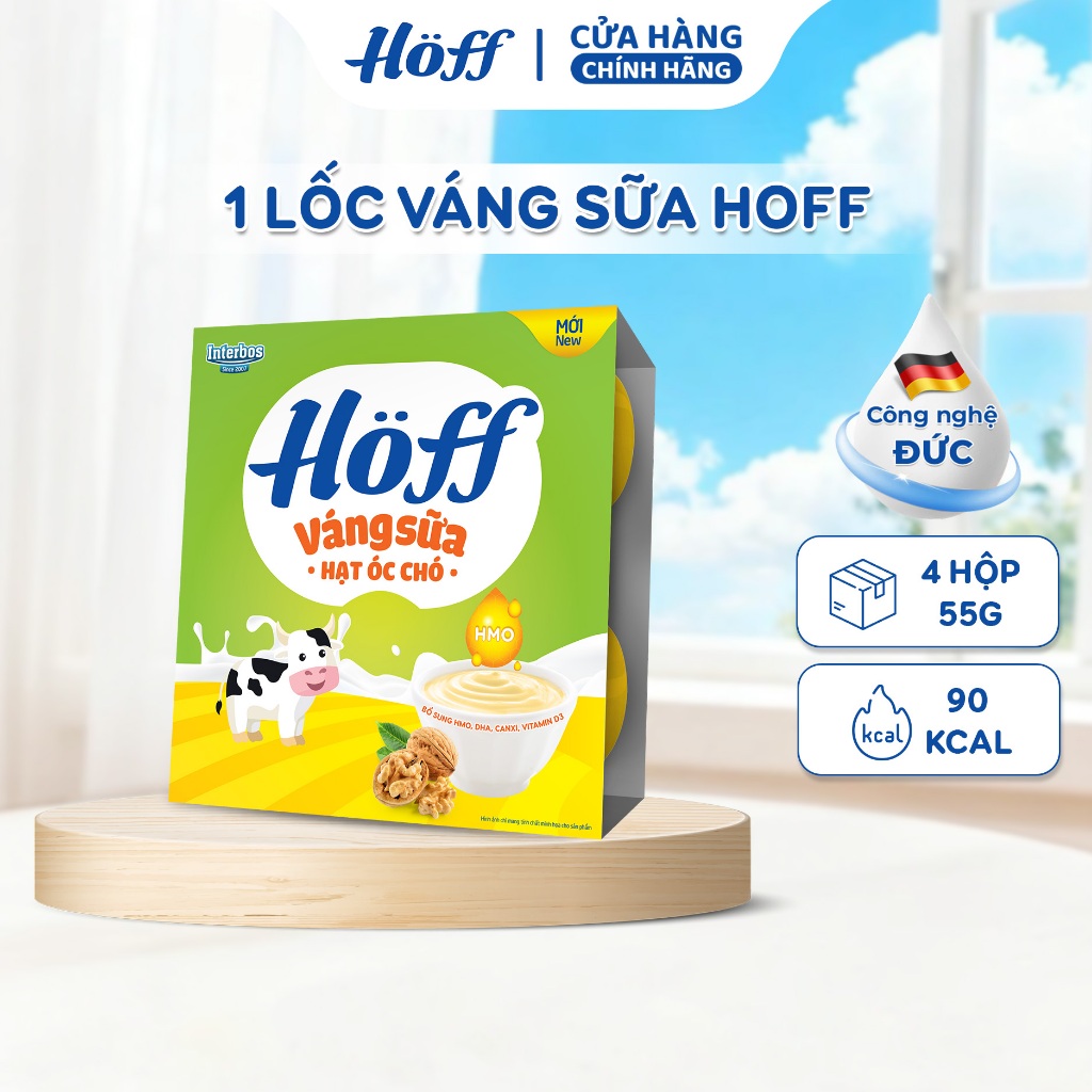 1 Lốc Váng Sữa Hoff cho bé từ 6 tháng tuổi bổ sung Canxi, MFGM, HMO (55g x 4 hộp)