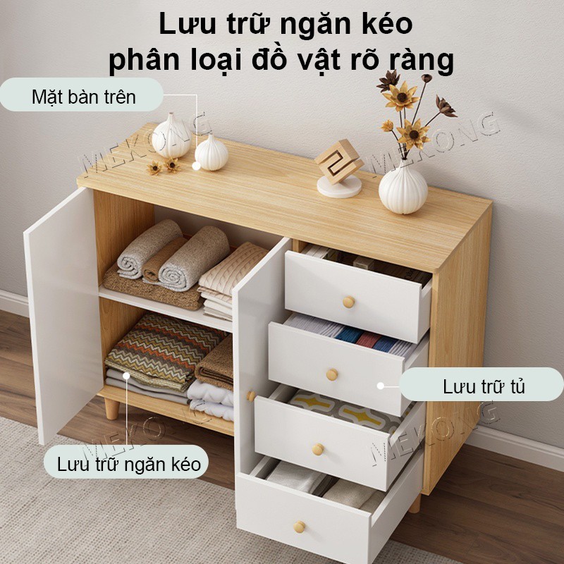 MK Tủ Gỗ Đựng Đồ Đa Năng 4 Ngăn Kéo Kèm 2 Cánh Cửa Tủ Quần Áo Mini Gỗ MDF Hiện Đại | BigBuy360 - bigbuy360.vn