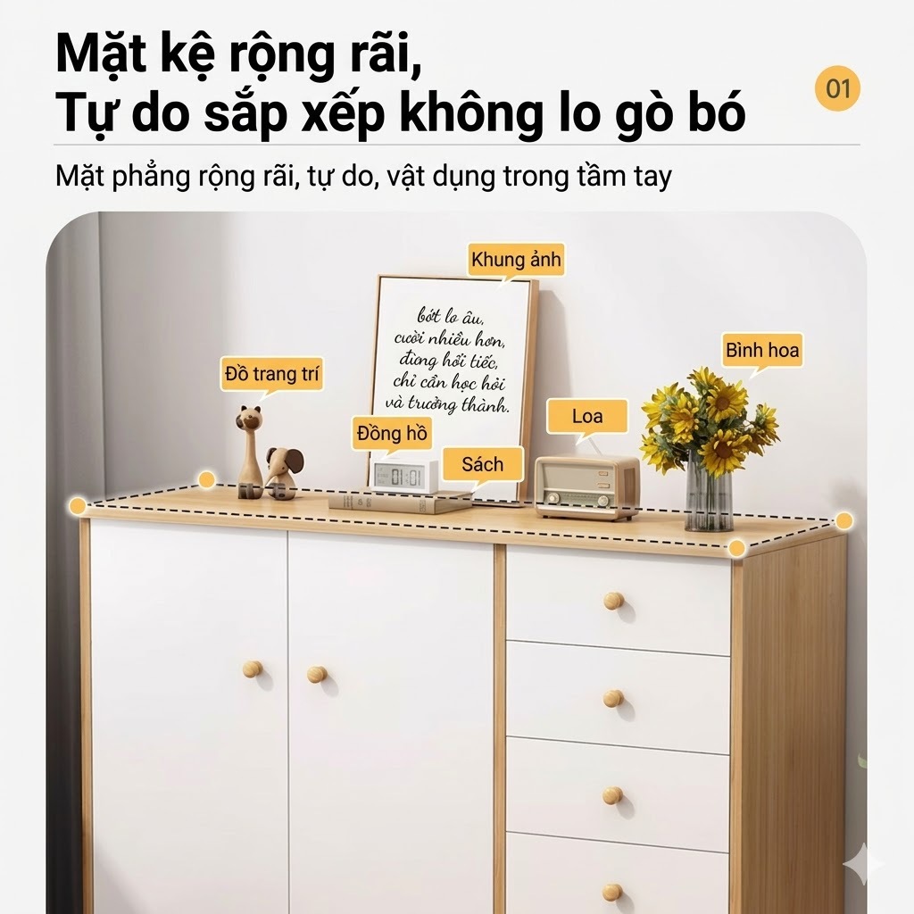 MK Tủ Gỗ Đựng Đồ Đa Năng 4 Ngăn Kéo Kèm 2 Cánh Cửa Tủ Quần Áo Mini Gỗ MDF Hiện Đại | BigBuy360 - bigbuy360.vn