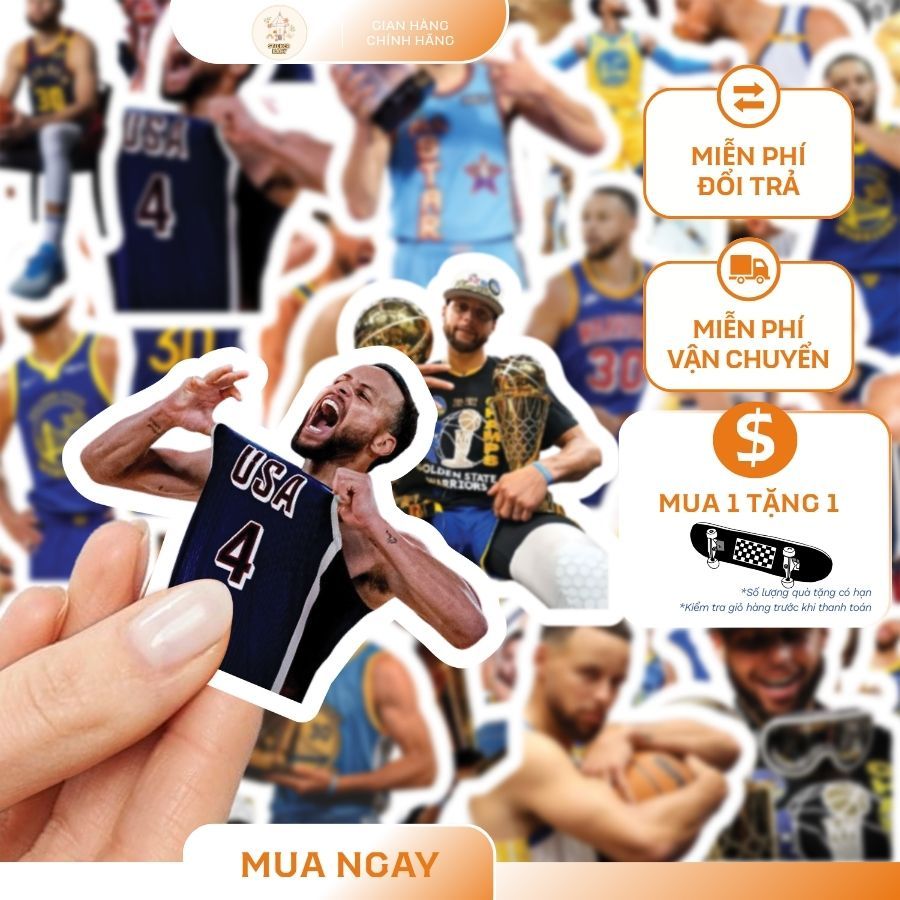 Set 36+ Hình Dán Sticker BigSize Cầu thủ NBA - Stephen Curry,Trang Trí Mũ, Điện Thoai, Laptop (50mm 