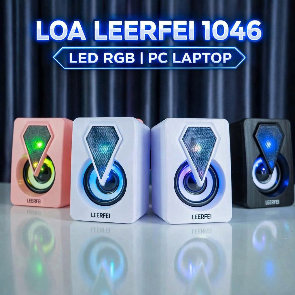 Loa mini PC LED âm thanh hay - speaker V128 LeerFei 1046 decor phòng Trắng / Hồng / Đen