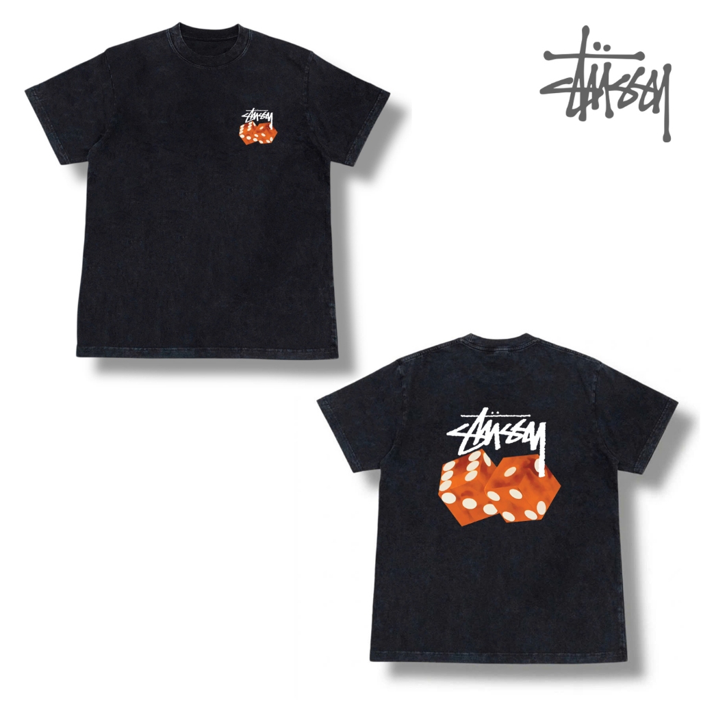 Áo thun in S.tussy - màu đen xám wash nhẹ form rộng