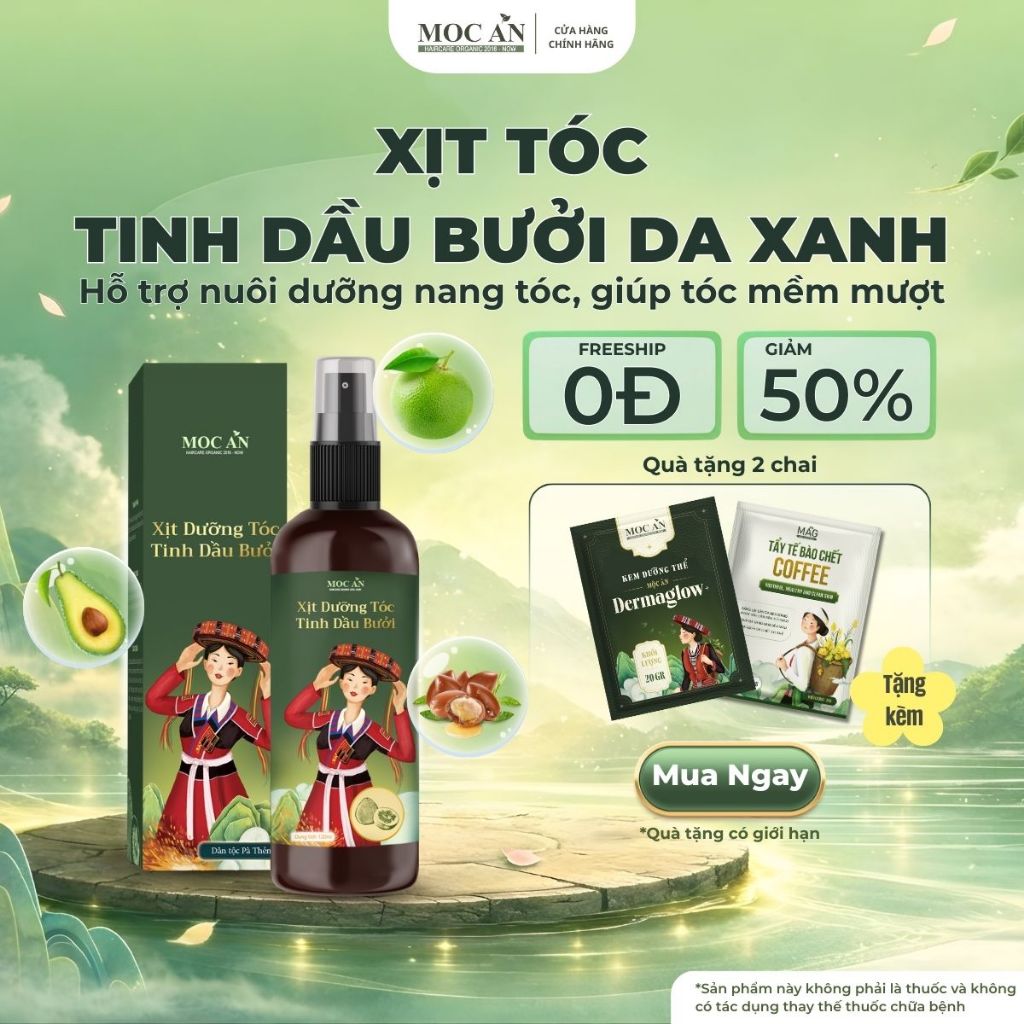 Xịt Dưỡng Tóc Tinh Dầu Bưởi Da Xanh Mộc Ân Haircare 120ml - Hỗ Trợ Giảm Rụng & Chăm Sóc Tóc