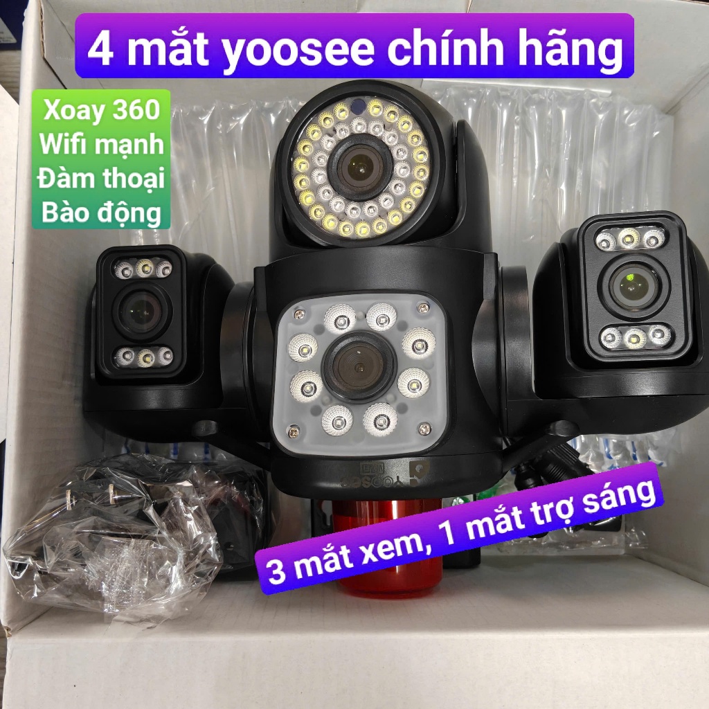 Camera 4 mắt yoosee chính hãng, 3 màn hình xem