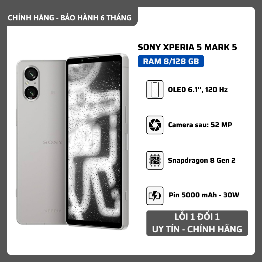 Điện Thoại Sony Xperia 5 Mark 5 (Xperia 5 V) - RAM 8/128 GB, 2 SIM, Snapdragon 8 Gen 2, Pin 5000 mAh