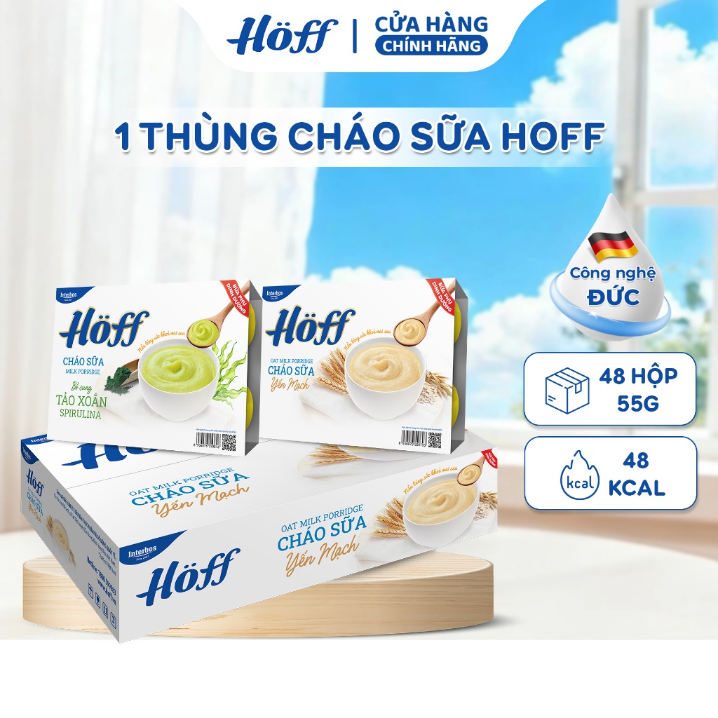 Cháo sữa trẻ em Hoff Mix vị cho bé từ 6 tháng tuổi 1 Thùng (55g x 48 hộp)
