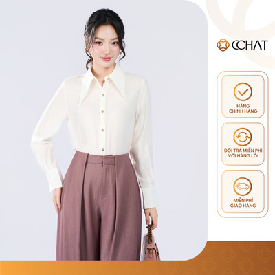 Áo Sơ Mi Nữ 𝐂𝐂𝐇𝐀𝐓 Dáng Suông Cổ Ren Amelia Chất Liệu Voan Mềm Mại 25FDV8026ST