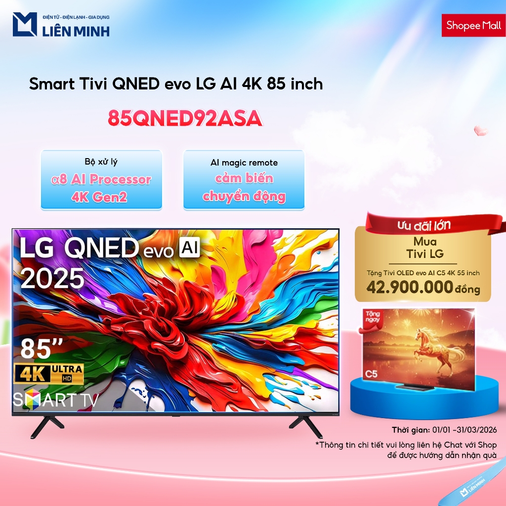 85QNED92ASA (85 Inch)  / 75QNED92ASA (75 Inch)  - Smart Tivi LG QNED Evo AI Mini LED 4K - Bảo Hành C