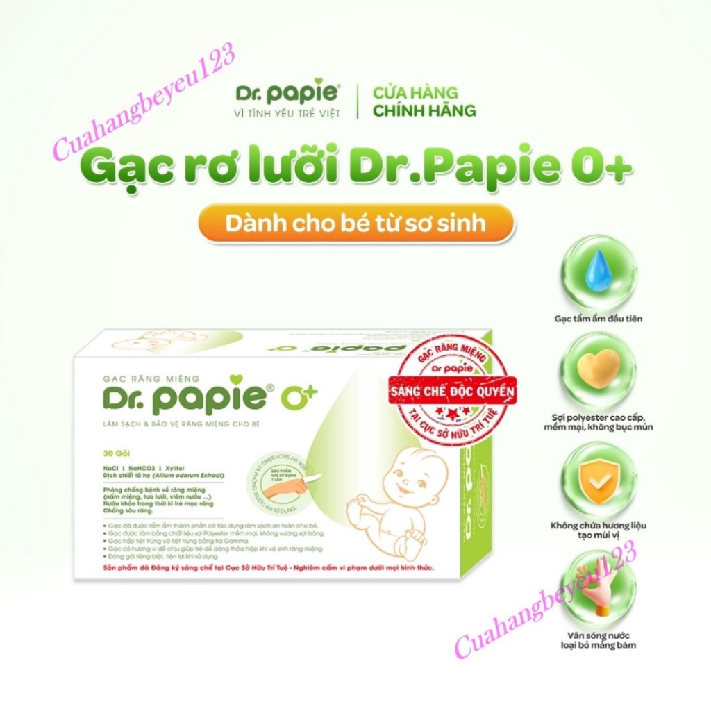 Hộp 30 Gạc Rơ Lưỡi Dr.Papie 0+ - Vệ Sinh khoa Miệng Cho Bé Yêu- Cam kết hàng chính hãng 100% DRPAPIE