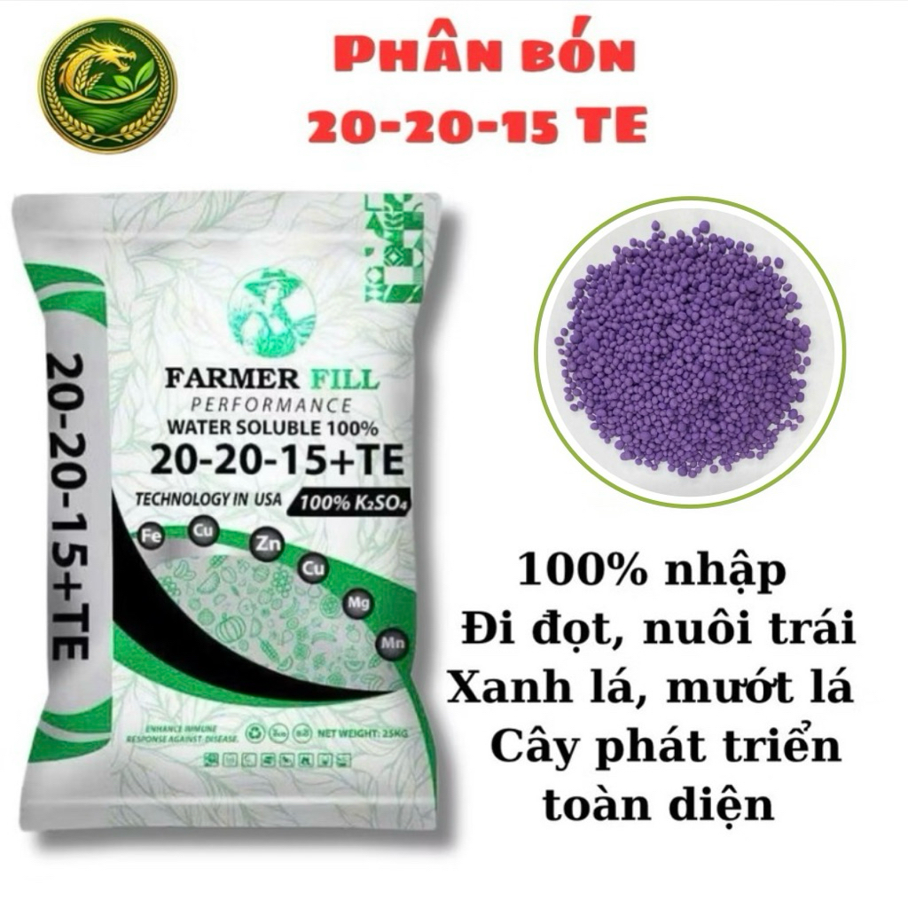 Phân Bón NPK 20-20-15 TE Hạt Tím Bao 25Kg Giúp Nuôi Trái, Nuôi Cây, Ra Hoa, Mập Đọt, Xanh Dày Lá